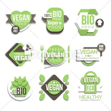 Bio Natural Vegan Product Logo Collection Stock Illustration