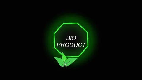 Bio product text on green octagon with leaves. Bio product symbol for natur.. Stock Footage 337814438