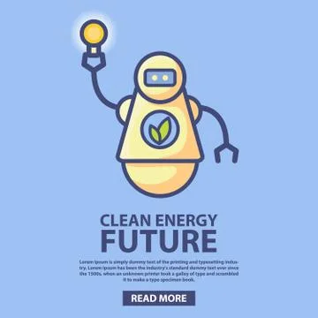 Bio robot energy technology future.Clean green energy.Holding a light bulb. Stock Illustration