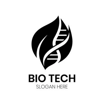 Bio Tech Logo Design with Leaf and DNA Strand Helix Symbol Stock Illustration