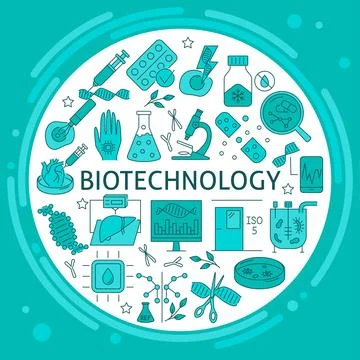 Bio technologies line round banner Stock Illustration