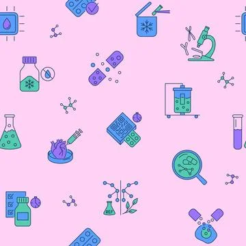 Bio technologies in pharmacology seamless pattern Stock Illustration