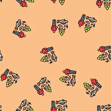 Bioaccumulation food chain vector seamless pattern Stock Illustration