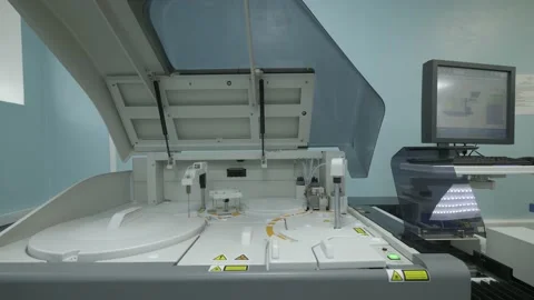 Biochemical analyzer for laboratories. Overall plan. Stock Footage 139064221
