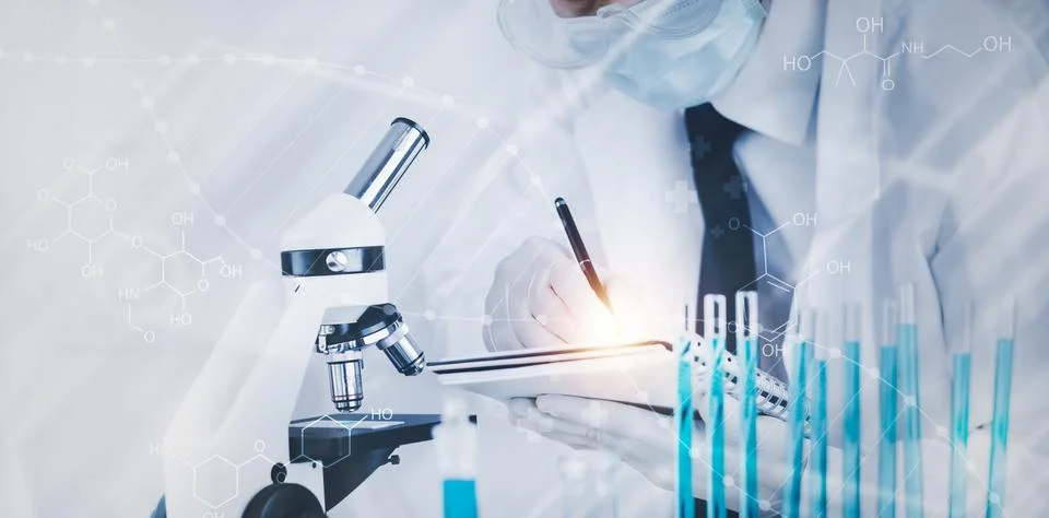 Biochemical research scientist working with a microscope for the virus,Doctor Stock Photos