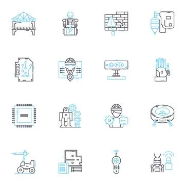 Biochemical science linear icons set. Metabolism, Enzymes, Proteins Stock Illustration