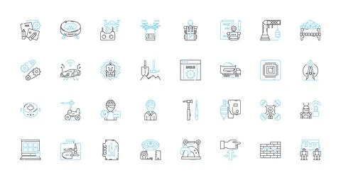 Biochemical science linear icons set. Metabolism, Enzymes, Proteins Stock Illustration