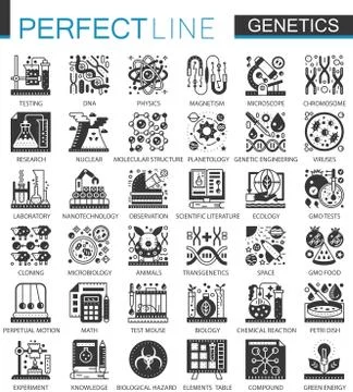 Biochemistry genetics black mini concept icons and infographic symbols set. Stock Illustration