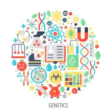 Biochemistry genetics technology flat infographics icons in circle - color 스톡 일러스트