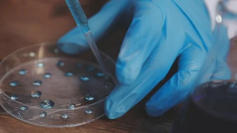 Biochemistry, scientist pipetting a sample into a test tube during an exper.. Stock Footage 290059998