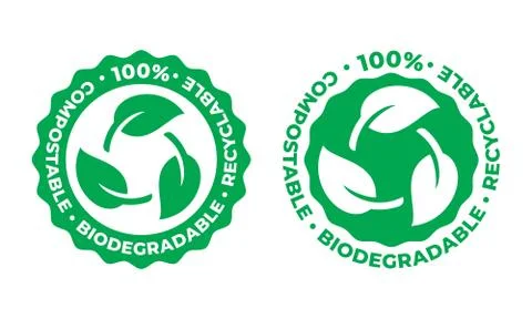 Biodegradable and compostable recyclable vector icon. 100 percent bio recycla Illustrazione stock