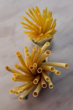 Biodegradable compostable natural straws, made from cane and wheat Stock Photos