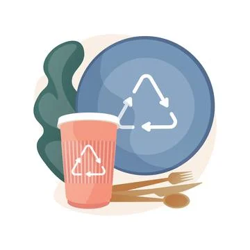 Biodegradable disposable tableware abstract concept vector illustration. Stock Illustration