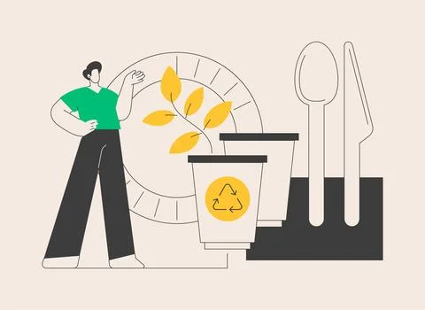 Biodegradable disposable tableware abstract concept vector illustration. Stock Illustration