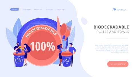 Biodegradable disposable tableware concept landing page Stock Illustration