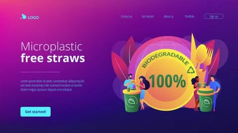 Biodegradable disposable tableware concept landing page Stock Illustration
