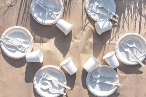 Biodegradable disposable tableware from environmentally friendly materials Stock Photos