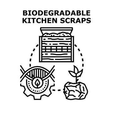 Biodegradable kitchen scraps composting for sustainable living Stock Illustration