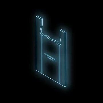 Biodegradable plastic bag glowing on black background Stock Illustration