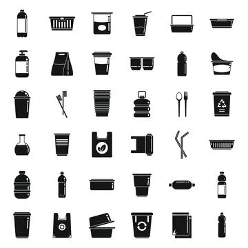 Biodegradable plastic icons set simple . Trash bag Stock Illustration