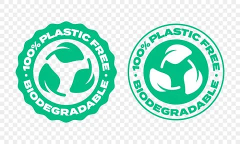 Biodegradable plastic package label. Vector compostable and bio recyclable ec Stock-Illustration