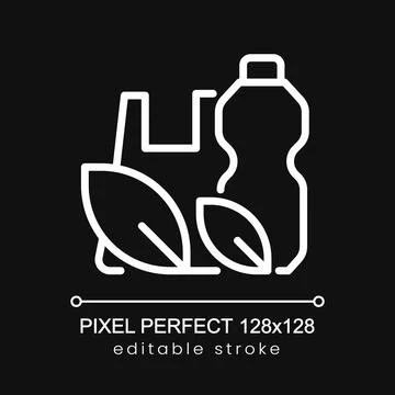 Biodegradable plastic pixel perfect white linear icon for dark theme Stock Illustration