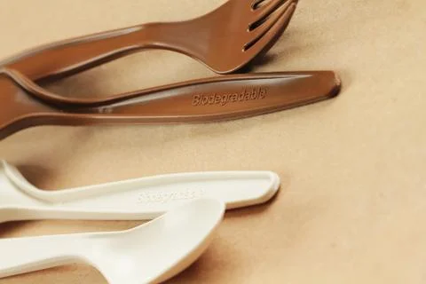 Biodergradable cutlery isolated Stock Photos
