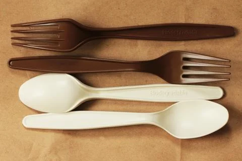 Biodergradable cutlery isolated Stock Photos