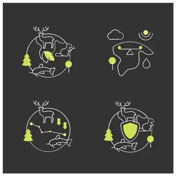 Biodiversity chalk icons set Stock Illustration