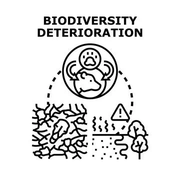 Biodiversity deterioration impacting global environment and ecosystem Illustrazione stock