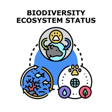 Biodiversity ecosystem status assessing environment nature sustainability Stock Illustration