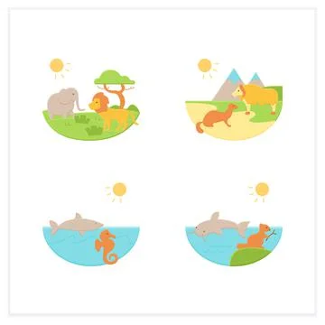Biodiversity flat icons set Stock Illustration