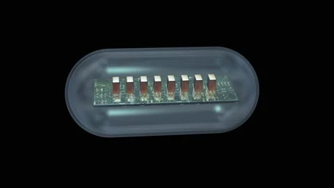 Bioelectronics . Microchip in pill capsule . 3d animation render Stock Footage 205991238