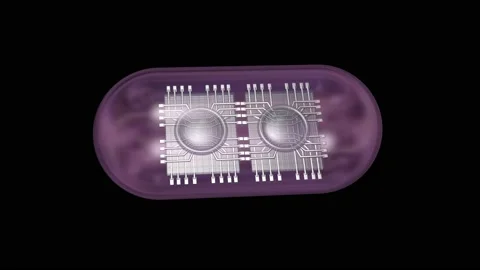 Bioelectronics . Microchip in pill capsule . 3d animation render Stock Footage 205991248