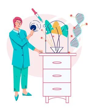 Bioengineer scientist working on plant DNA. Biotechnology of genetic, vector. Illustrazione stock