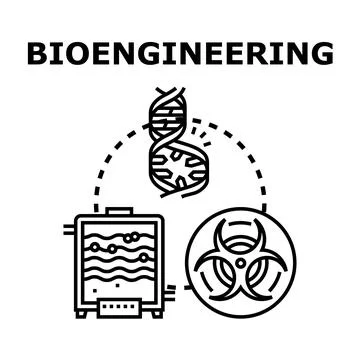 Bioengineering concept with dna, fermentor, and biohazard symbol Stock Illustration