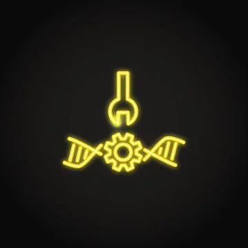 Bioengineering concept icon with dna spiral and gear in neon style Stock Illustration