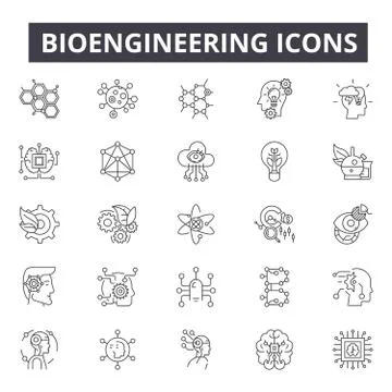 Bioengineering line icons for web and mobile design. Editable stroke signs Stock Illustration