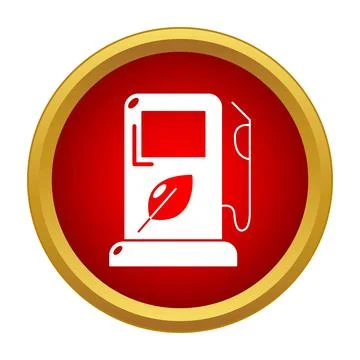 Biofuel pump icon with a leaf symbol on a red and gold circle Stock Illustration