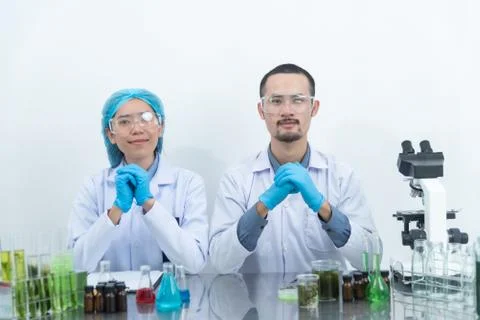 Biofuel research process in laboratory, Microalgae Photobioreactor for altern Stock Photos