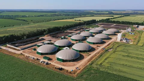 Biogas complex in the green plantations. Stock Footage 167334459