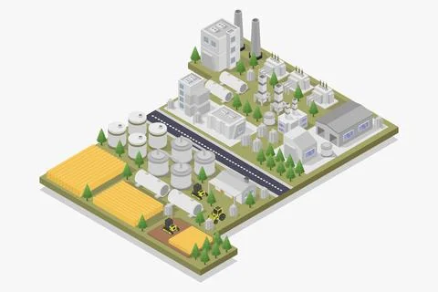 Biogas industry isometric illustrator on background Stock Illustration