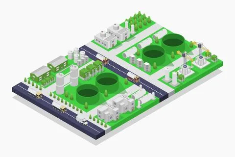 Biogas industry isometric illustrator on background Stock Illustration