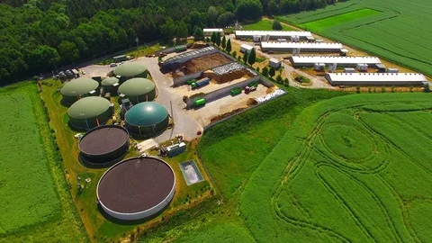 Biogas plant and farm. Stock Footage