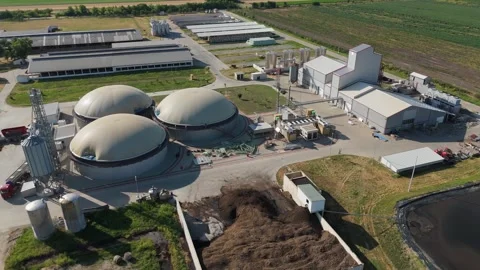 Biogas plant using renewable energy for biomethane production Stock Footage 312077874