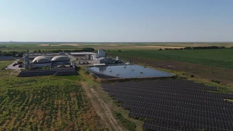 Biogas plant using renewable energy for biomethane production Stock Footage 312078124
