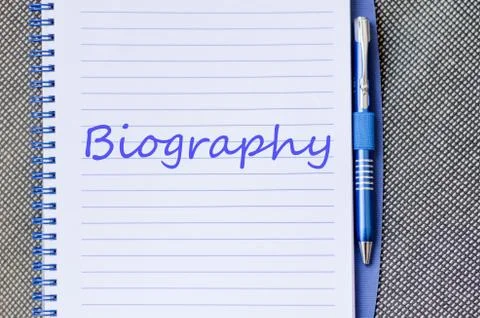 Biography write on notebook Stock Photos
