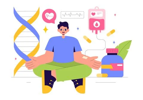 Biohack Vector Illustration Featuring Technological Processes of Biohacking.. Illustrazione stock