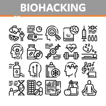 Biohacking Collection Elements Icons Set Vector イラスト素材