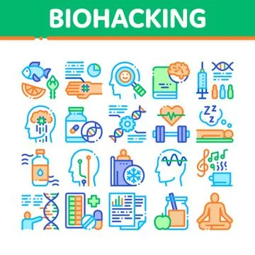 Biohacking Collection Elements Icons Set Vector Illustrazione stock